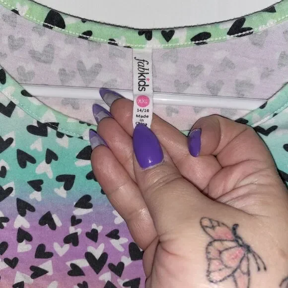 FAB Kids Neon Rainbow Heart Pattern Dress Sz XXL 14/16 - Picture 3 of 6